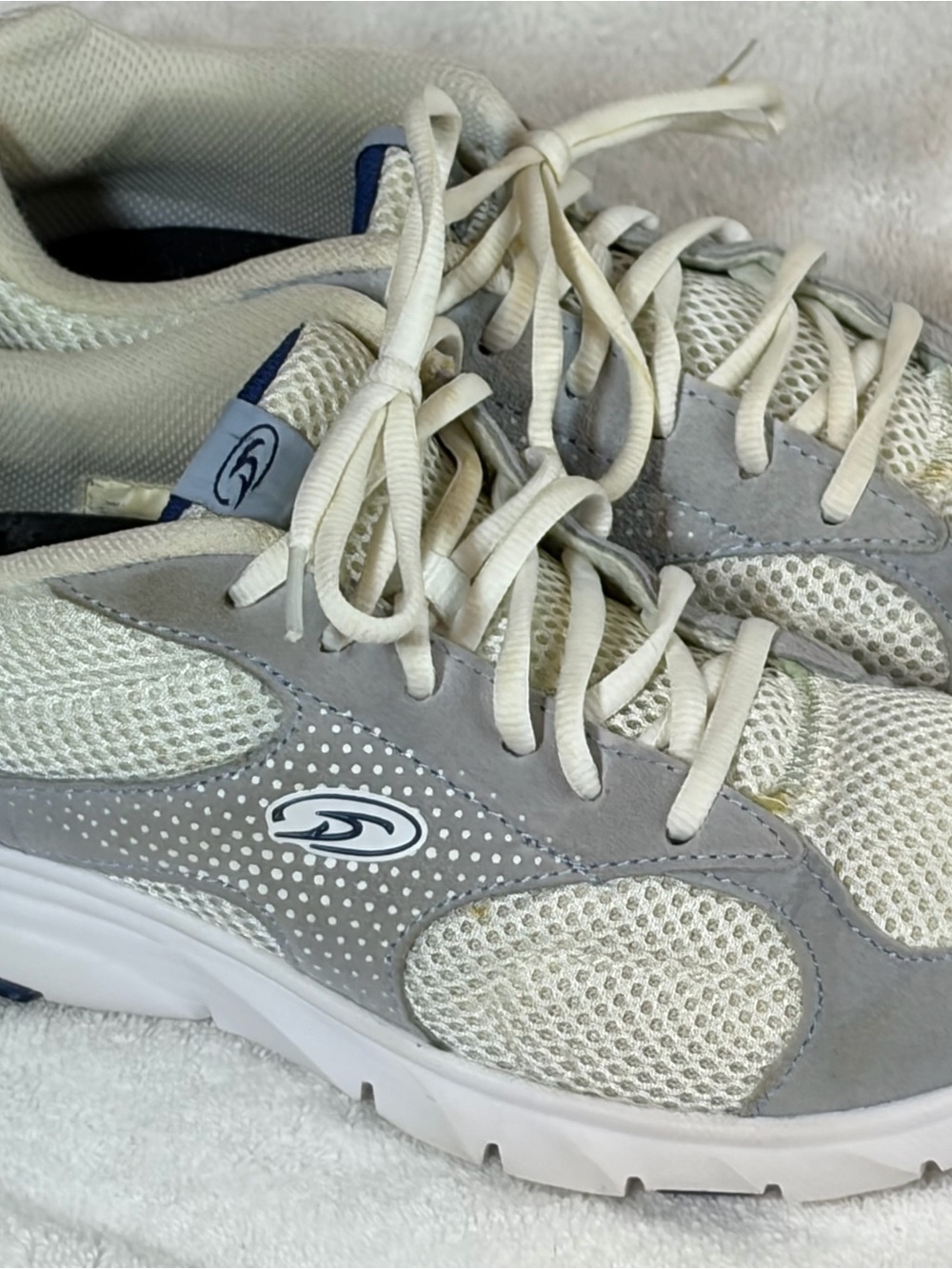 Silver & Cream Mesh Athletic Sneakers with Logo